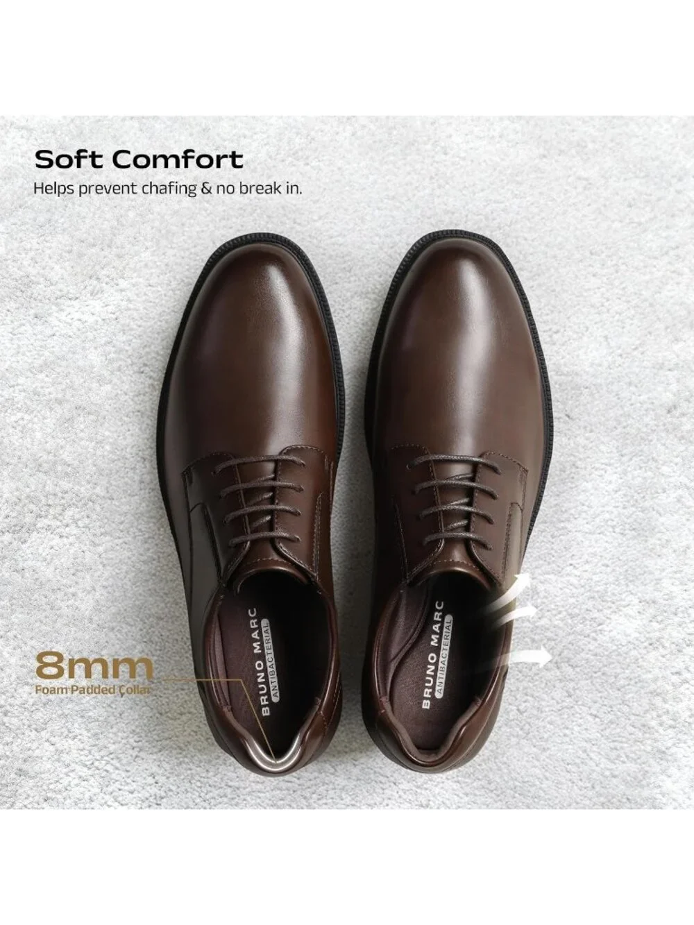 Men's Brown Matte Leather Anti-Slip Grooved Plain Toe Derby Tuxedo Dress Shoes